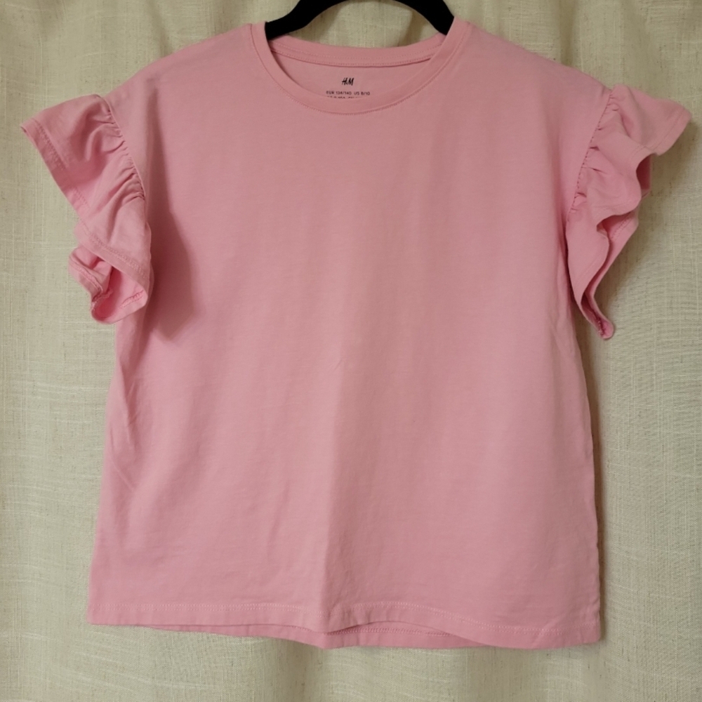 H&M Girls' Pink Ruffle Sleeve Tee